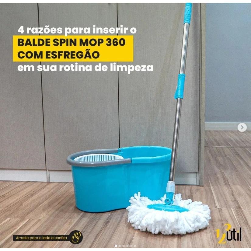 Balde Spin Mop 360 Giratório com Esfregão 8 Litros 123útil - 3