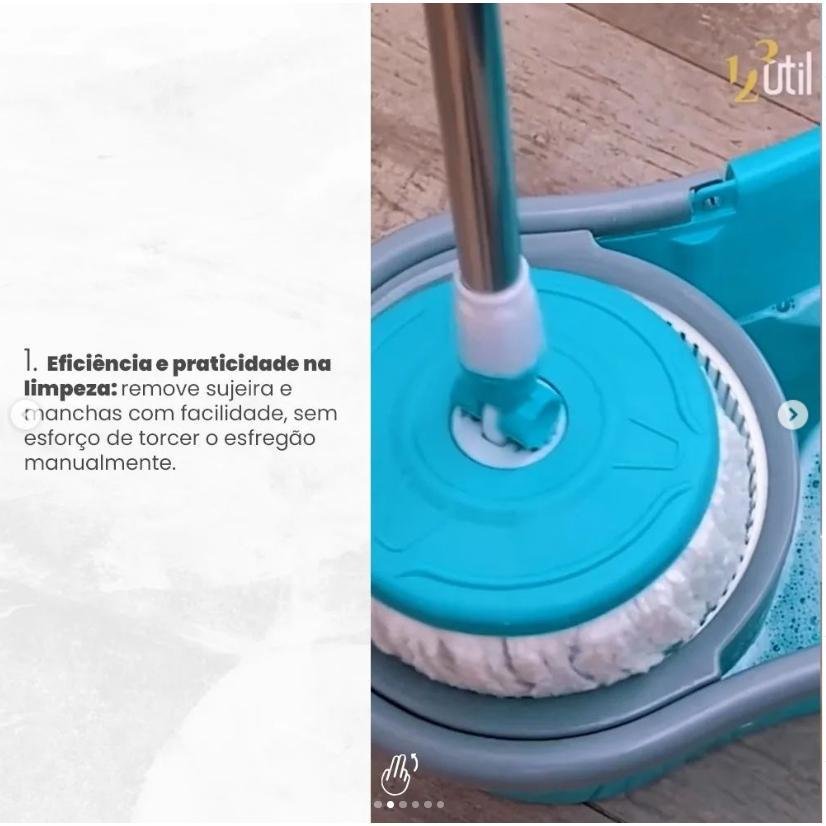 Balde Spin Mop 360 Giratório com Esfregão 8 Litros 123útil - 4