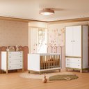 Ver imagem 1 de Quarto de Bebê Completo com Berço Slim Cômoda e Roupeiro Flora Branco Freijó Qmovi