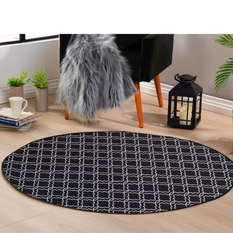 Tapete Redondo 1.00m X1.00m Cami Casa Jacquard Antiderrapante:londres