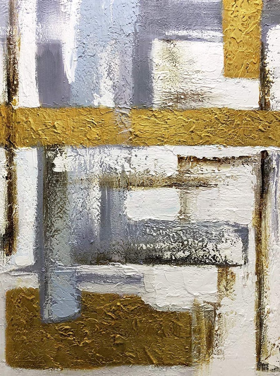 Quadro Pintura Tela ouro contemporâneas branco cinza 5236: 120cm (A) x 180cm (L) - 4