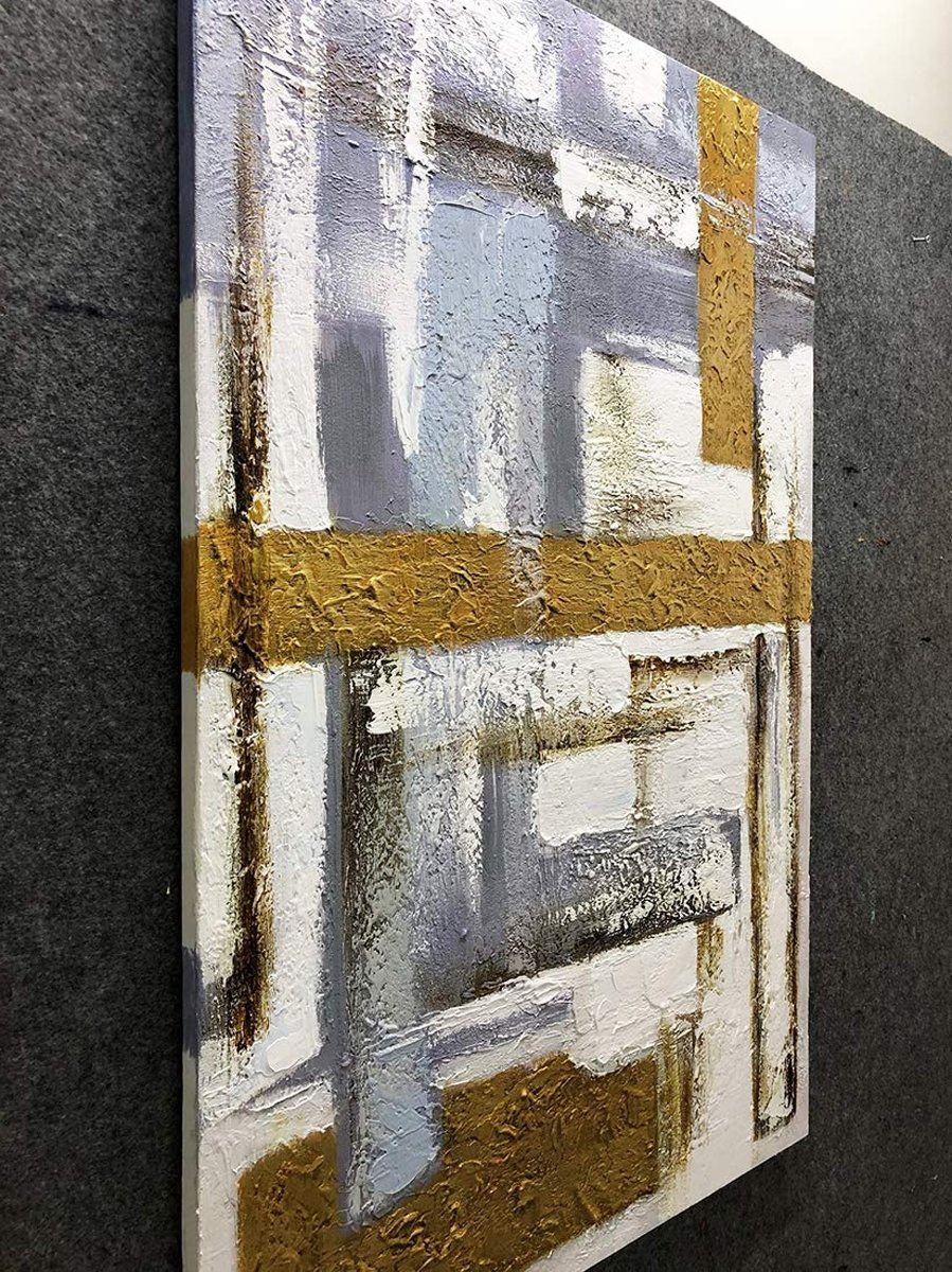 Quadro Pintura Tela ouro contemporâneas branco cinza 5236: 120cm (A) x 180cm (L) - 5