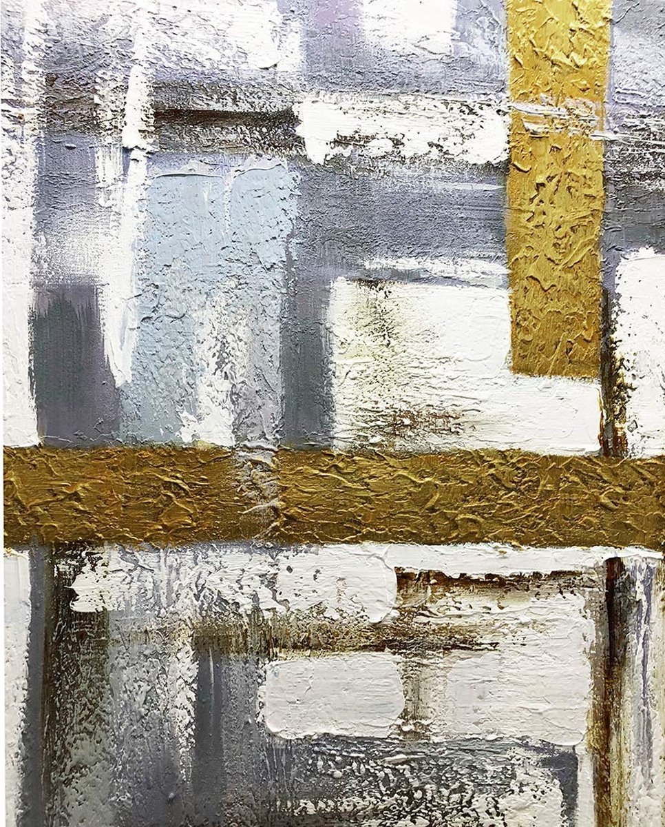 Quadro Pintura Tela ouro contemporâneas branco cinza 5236: 120cm (A) x 180cm (L) - 3