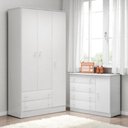 Ver imagem 2 de Conjunto Infantil Doce Sonho Cômoda Sapateira e Guarda-roupa 3 Portas 4 Gavetas Branco Qmovi