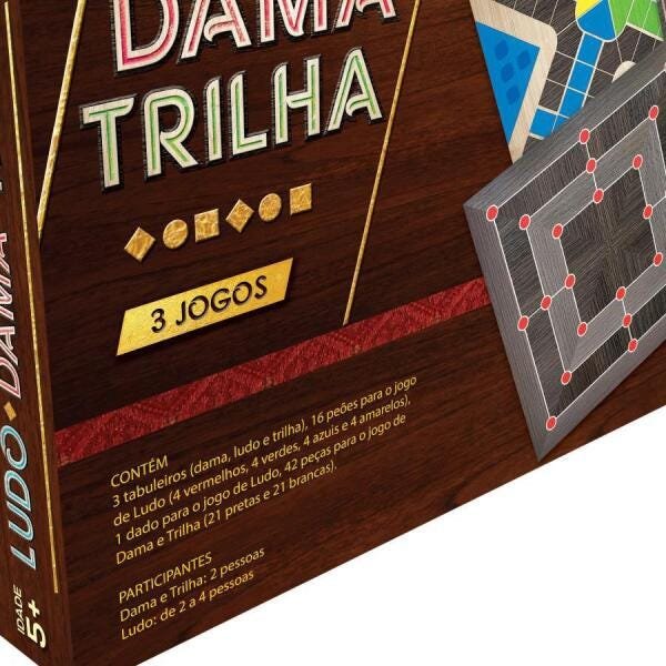 Kit de 5 Jogos de Tabuleiro - Dama Jogo Da Velha Ludo Trilha Xadrez