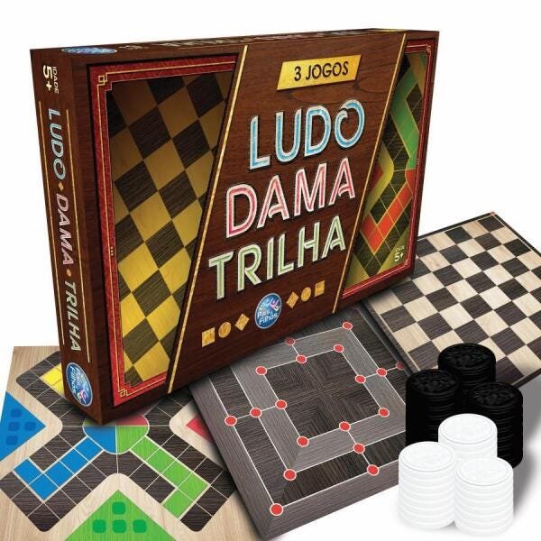 Kit 6 Jogos Com Dama/ Ludo/ Xadrez/ Trilha/ Dominó/ Forca
