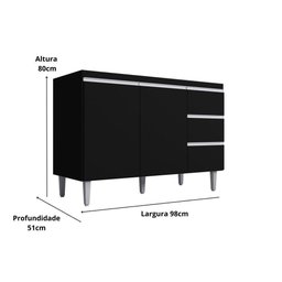 Kit Balcão Gabinete para Pia Andreia 100cm C- Balcão Cooktop 4 ou 5 Bocas Preto - 5