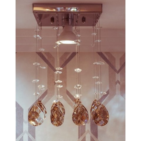 Lustre de Cristal para Quarto com 40cm de Altura na Base de Inox Polido Espelhado com 14x14cm
