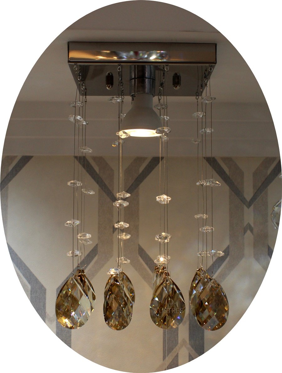Lustre de Cristal para Quarto com 40cm de Altura na Base de Inox Polido Espelhado com 14x14cm - 3