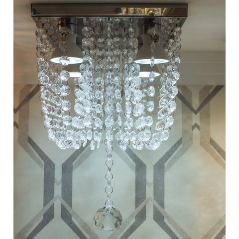 Lustre em Cristal e Acrílico para Sala Ou Quarto com 25cm de Altura na Base de Inox Espelhado 20x20cm