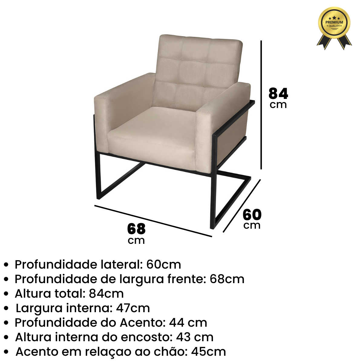 Poltrona decorativa reforçada com base de ferro para recepção sala de estar - 6