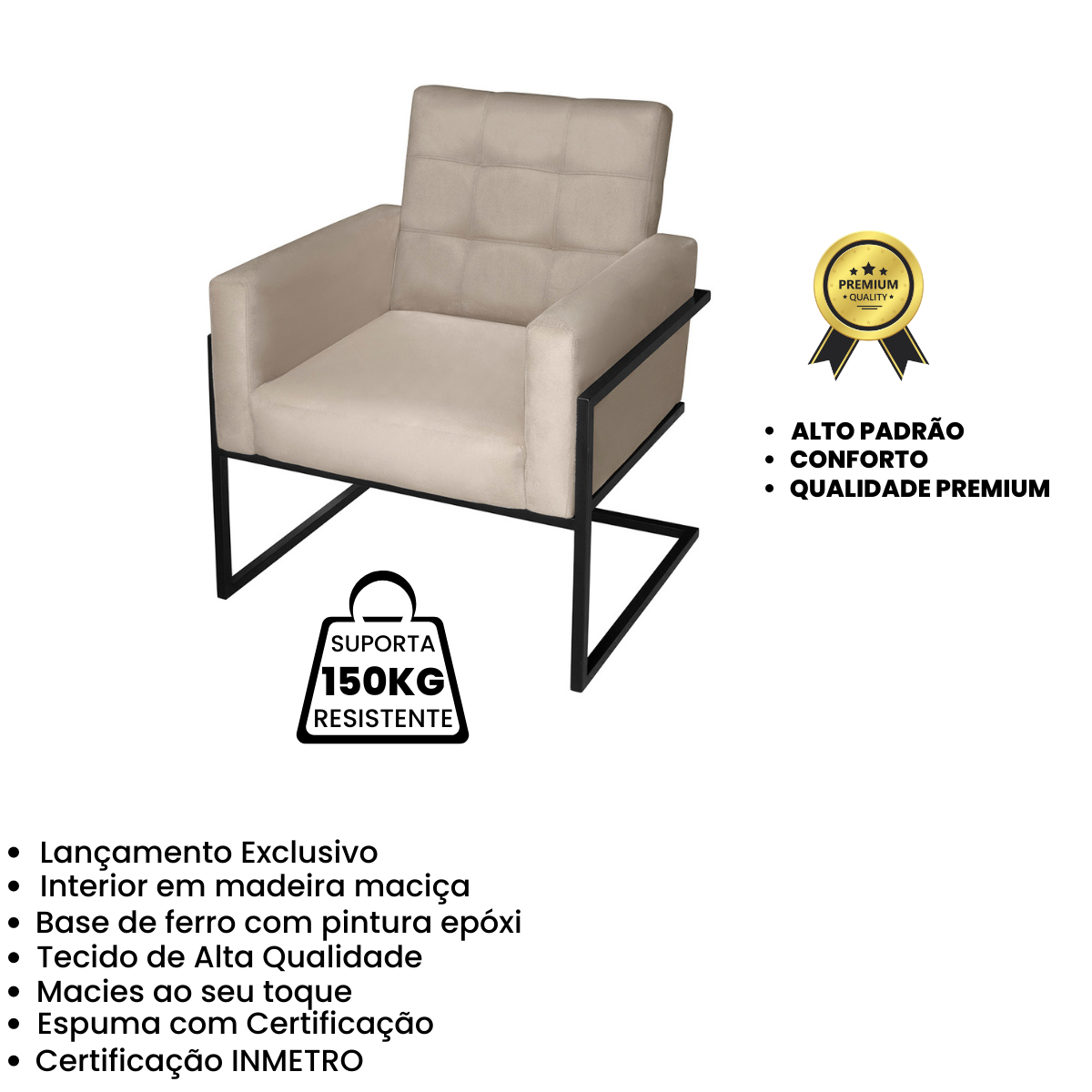 Poltrona decorativa reforçada com base de ferro para recepção sala de estar - 5