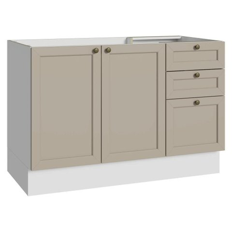 Balcão de Pia 120 cm 2 Portas 3 Gavetas (sem Tampo) Branco/Crema Vik Madesa