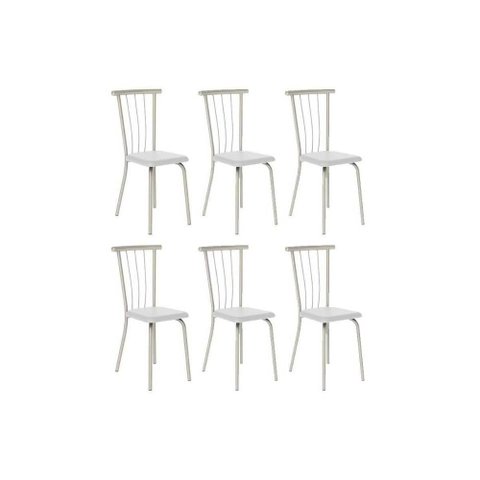 Cadeira de Cozinha 154 Aço Kit 6 Uni Prata/courano Branco - Carraro