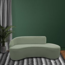 Sofá Curvo 03 Lugares 180cm Braço Direito Eron Bouclê Verde Claro - CasaePoltrona - 2