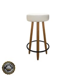 Banqueta Alta Madeira Couro para Balcão Cozinha Bar Bege - 3