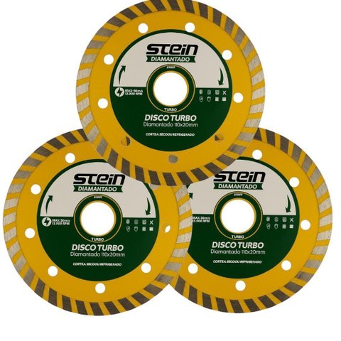 3 Peças Disco Diamantado Corte Seco 110mm Turbo Stein