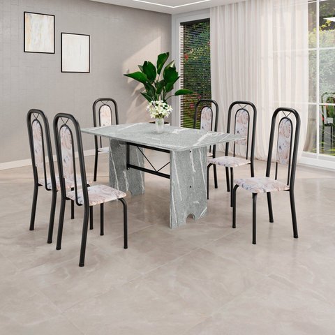 Conjunto para Sala de Jantar com 6 Cadeiras Lara Preto/Bege