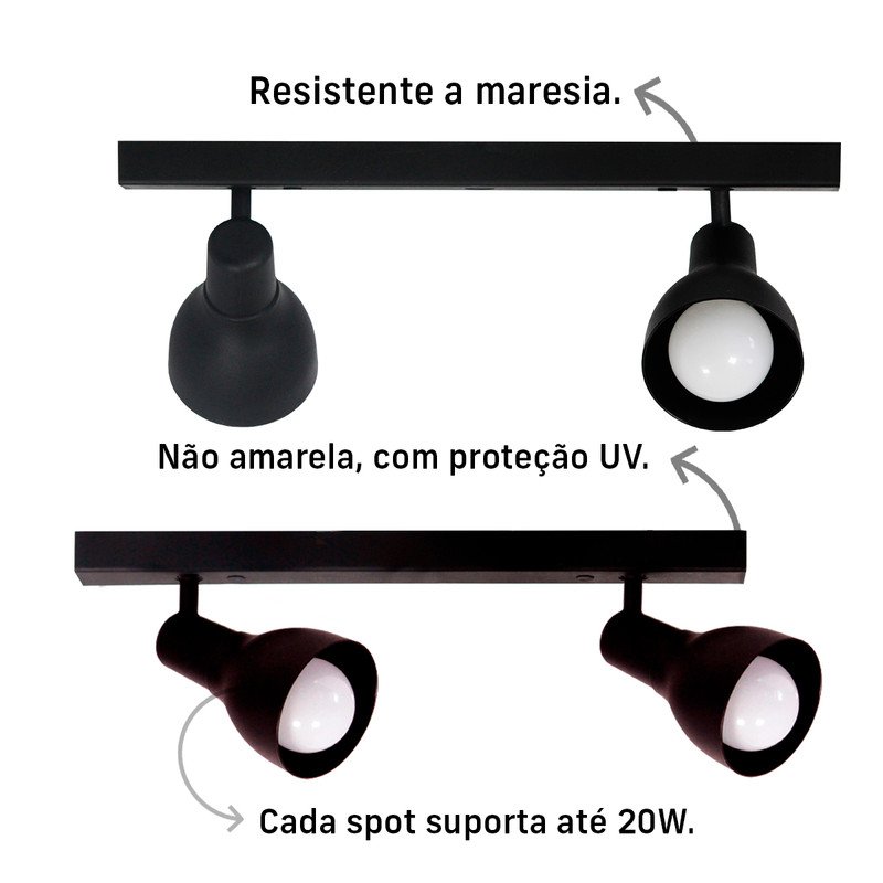 Kit 2 Luminária Trilho Spot Duplo 2 Lâmpadas E-27 Cor:preto - 6