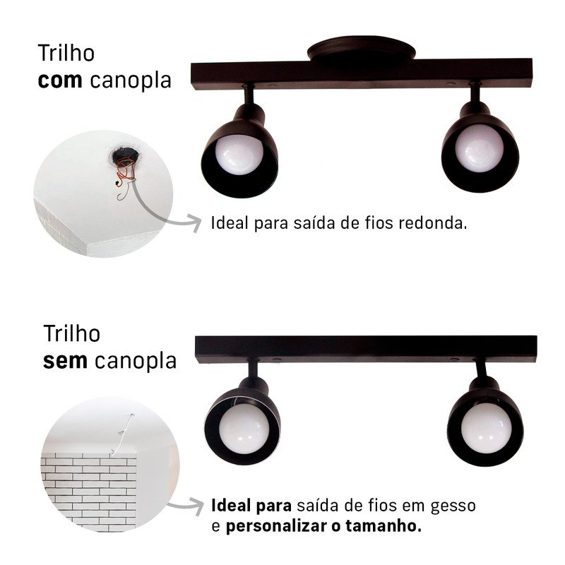 Kit 2 Luminária Trilho Spot Duplo 2 Lâmpadas E-27 Cor:preto - 2