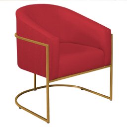 Poltrona Decorativa Sala de Estar Recepção Luiza Base de Ferro Dourado Suede Vermelho - ADJ Decor - 6