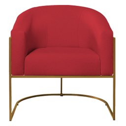 Poltrona Decorativa Sala de Estar Recepção Luiza Base de Ferro Dourado Suede Vermelho - ADJ Decor - 2