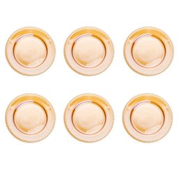 6 Pratos P/refeições Cristal Bolinhas Pearl Âmbar 28cm Wolff - 1