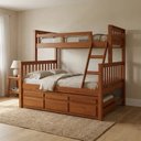 Ver imagem 1 de Treliche Cama Casal em Madeira Maciça com Cama Auxiliar e 3 Gavetas Castanho Claro