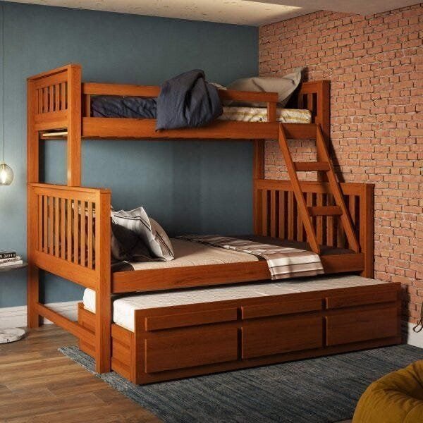 Menor preço em Treliche Com Cama De Casal Com 3 Gavetas 100% Madeira Maciça