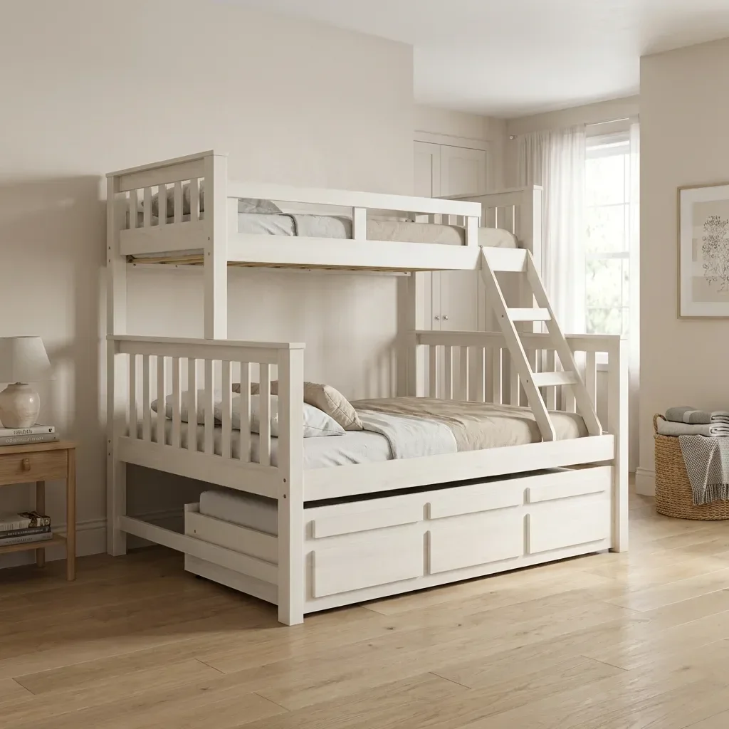 Ver imagem 4 de Treliche Cama Casal em Madeira Maciça com Cama Auxiliar e 3 Gavetas Branco