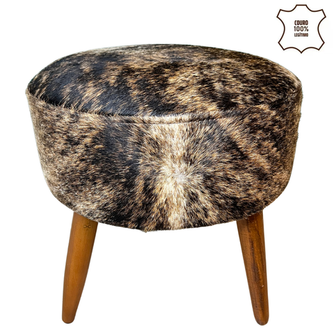Banqueta Puff Redondo de Couro Legítimo com Pelo 40 X 40 Pés Removíveis