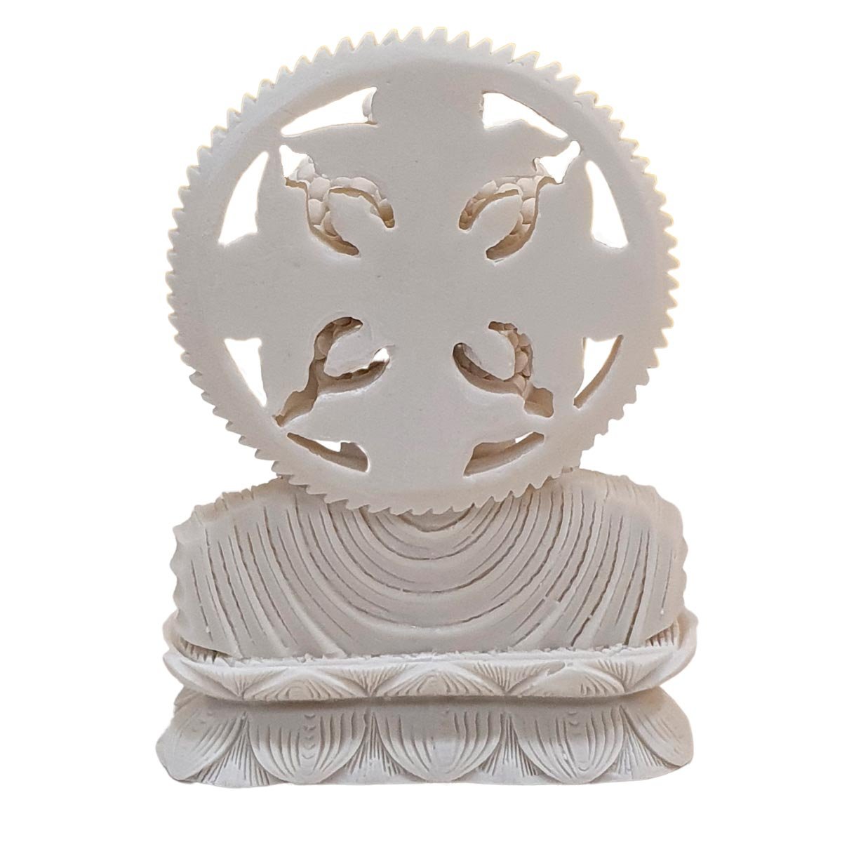 Escultura Cabeça de Buda com Resplendor Pó de Mármore Branco 18cm - 2