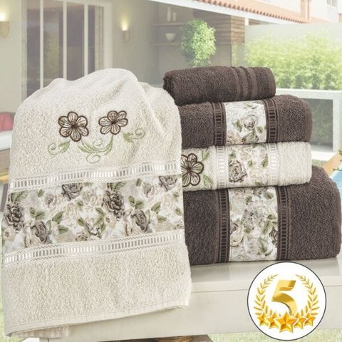 Jogo Toalhas Banho 5 Peças Amore - Tabaco - Palha