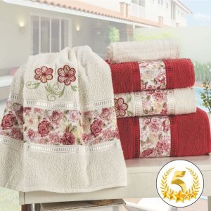 Jogo Toalhas Banho 5 Peças Amore - Tabaco - Vermelho