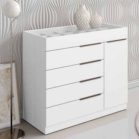 Cômoda Quarto de Solteiro 111cm 4 Gavetas Amel Branco A15 - Mpozenato