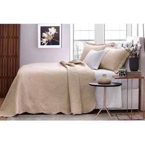 Kit Cobre Leito Bordado Queen 3 Peças 260x240cm Ipê Bege Bouti Jolitex