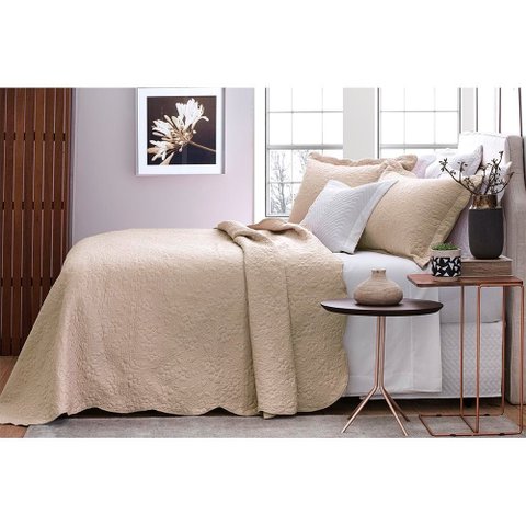 Kit Cobre Leito Bordado Queen 3 Peças 260x240cm Ipê Bege Bouti Jolitex