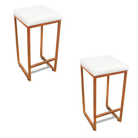 Banqueta Alta para Cozinha Industrial Kit 2 Nick Bronze e Sintético branco D03 - D'Rossi