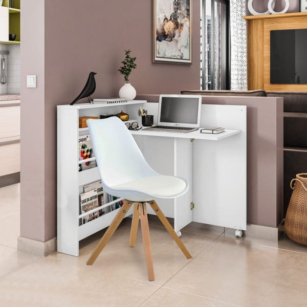 Conjunto Escrivaninha Ariana Dobrável Multifuncional e 1 Cadeira Neo Branca - Gran Belo - 4