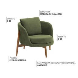 Poltrona Sala de Estar Austin Base Madeira Castanho Bouclé Verde - Nexta Casa - 3