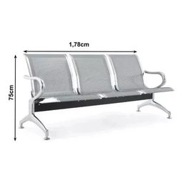Cadeira Longarina Aeroporto Metálica Cromada 3 Lugares Sem Estofado - 3
