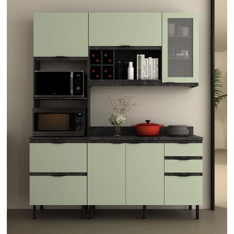 Armário de Cozinha Completa Modulada Reta 6 Peças 180cm Cz1203 Begônia Tecnomóbili