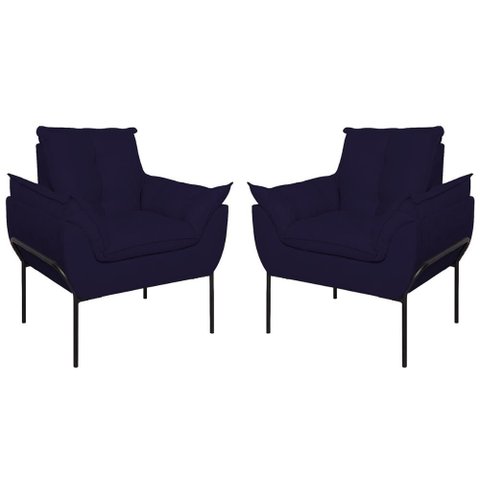 Kit 02 Poltronas Base Metal Preto Sala Quarto Balaqui Decor Cor:azul Marinho