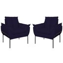 Ver imagem 1 de Kit 02 Poltronas Base Metal Preto Sala Quarto Balaqui Decor Cor:azul Marinho