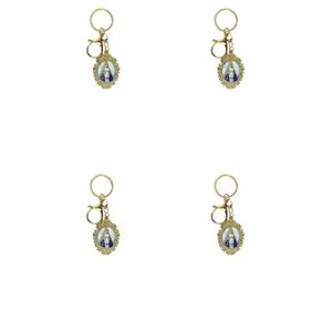 4 Chaveiros Mosquetão Aparecida Manta Azul Strass Dourado