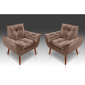 Kit c/ 2 Poltronas Decorativa Opala Suede Capuccino- RV Decora