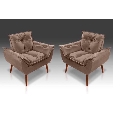 Kit c/ 2 Poltronas Decorativa Opala Suede Capuccino- RV Decora