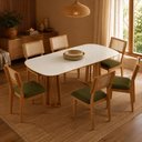 Ver imagem 1 de Mesa de Jantar 6 Lugares MDF Off White com Freijó e Verde 180cm Dalla Costa Móveis