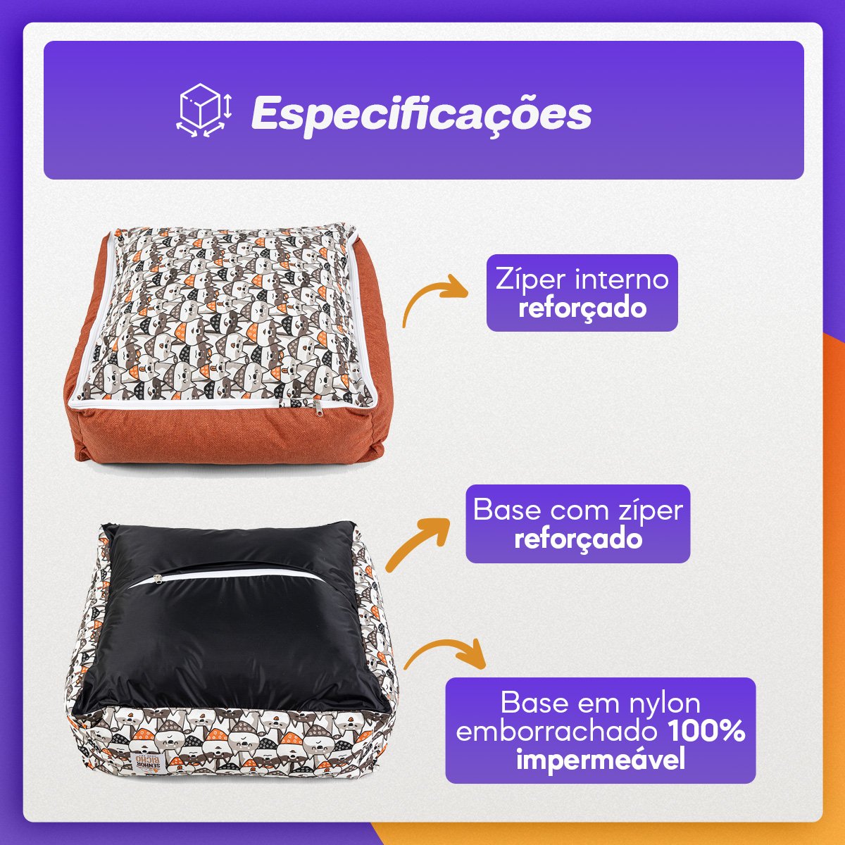 Cama de Cachorro Impermeável com Zíper Pandora 53x53 Bolt Capuccino - 8