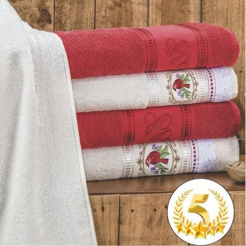 Jogo Toalhas Banho 5 Peças Ponto Russo - Vermelho